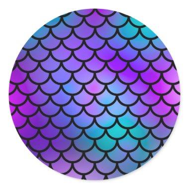 Teal Purple Pink Blue Mermaid Scales Fantasy Fish Classic Round Sticker