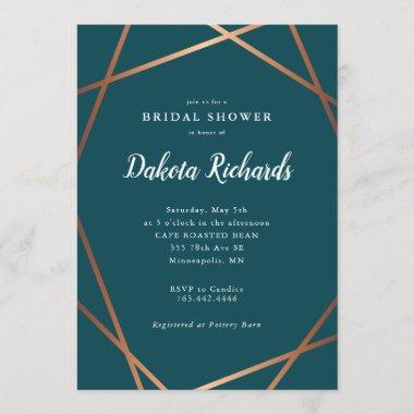 Teal Rose Gold Geometric Bridal Shower Invitations