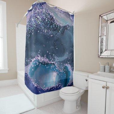 *~* Teal Sea Ocean Agate Celestial GLITTER AP8  Shower Curtain