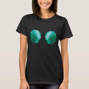 Teal Sea Shell Mermaid Bra Halloween Costume T-Shirt