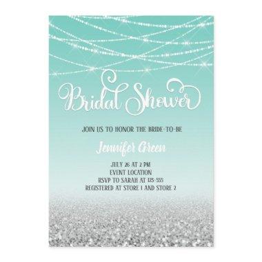 Teal Silver Glitter Bridal Shower Invitations