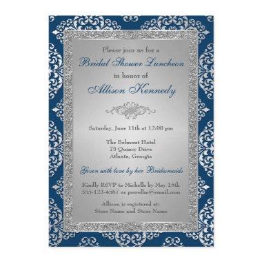 Teal, Silver Glitter Damask  Invite