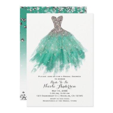 Teal & Silver Glitter Glam Dress