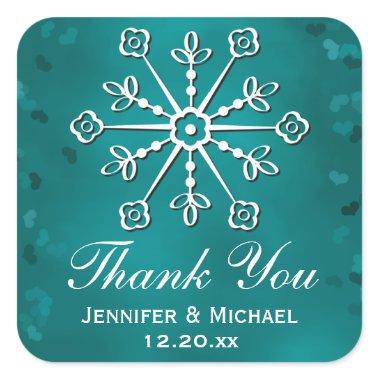 Teal Snowflake Thank You Label