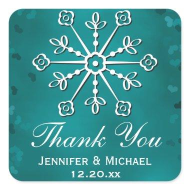 Teal Snowflake Thank You Label