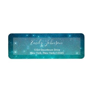 Teal Sparkle Stars Night Sky Address Label