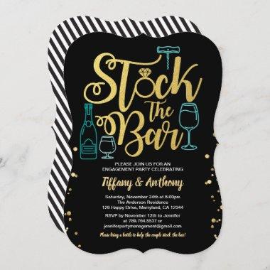 Teal stock the bar engagement party gold black Invitations