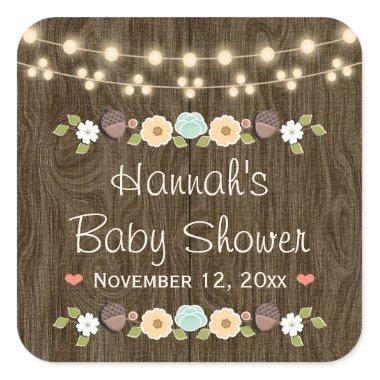 Teal String of Lights Rustic Fall Bridal Shower Square Sticker