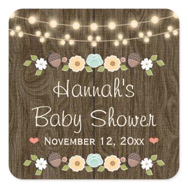 Teal String of Lights Rustic Fall  Square Sticker