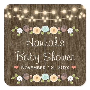 Teal String of Lights Rustic Fall Bridal Shower Square Sticker