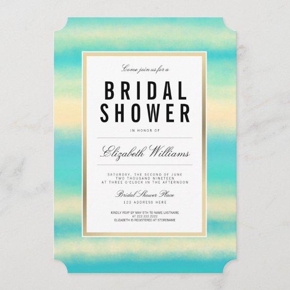 Teal Turquoise Beach Gold Bridal Shower Invite