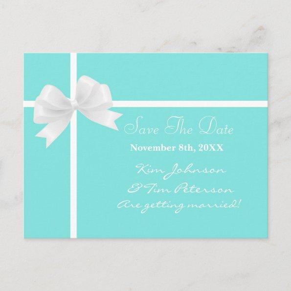 Teal Turquoise Blue & Bow Wedding Save the Date Announcement PostInvitations
