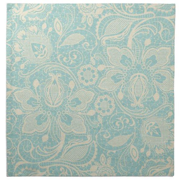 Teal Turquoise Floral Lace Napkin