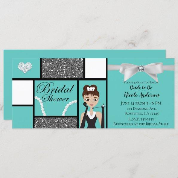Teal Turquoise & White Bow Bridal Shower Invitations