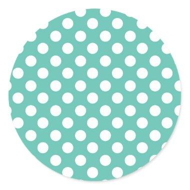 Teal Turquoise & White Polka Dots Birthday Party Classic Round Sticker