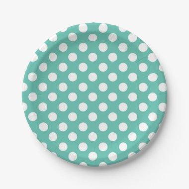 Teal Turquoise & White Polka Dots Birthday Party Paper Plates