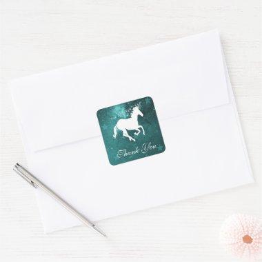 Teal Unicorn Thank You Stickers