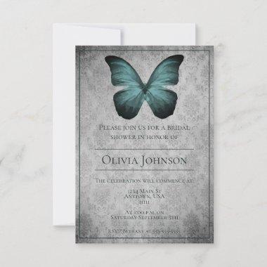 Teal Vintage Butterfly Damask Bridal Shower Invitations