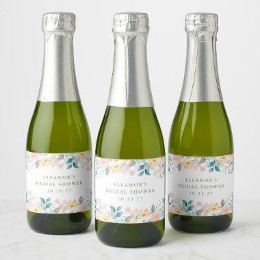 Teal Watercolor Floral Bridal Shower Custom Mini Sparkling Wine Label