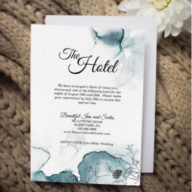 Teal Watercolor Sketch Wedding Accommodation Enclosure Invitations