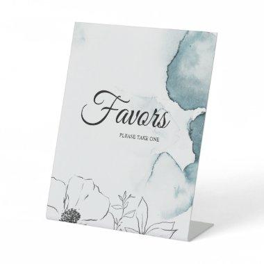 Teal Watercolor Sketch Wedding Favors Pedestal Sign