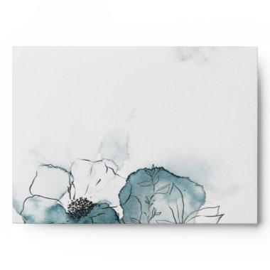 Teal Watercolor Sketch Wedding  Envelope