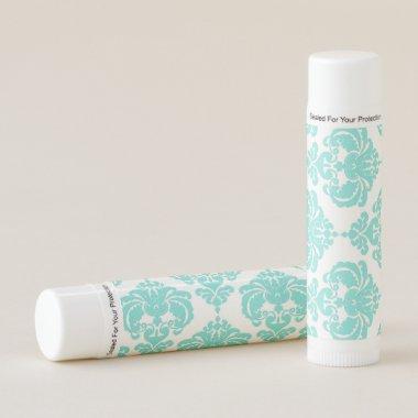 Teal & White Damask Vintage Glam Party Favor Lip Balm