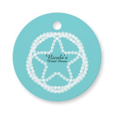 Teal White Pearl Star Wedding Bridal Shower Favor Tags
