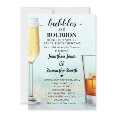 Teal with Gold Bubbles & Bourbon Ocean Shower Invitations