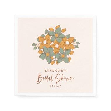 Teal Yellow Boho Retro Floral  Custom Napkins