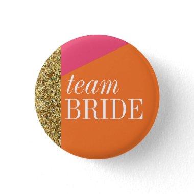 Team Bride button, Pin, gold glitter, bachelorette Button