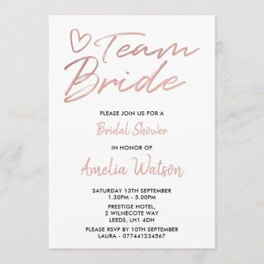 Team Bride Faux rosegold bridal shower invite