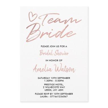 Team Bride Faux rosegold  invite