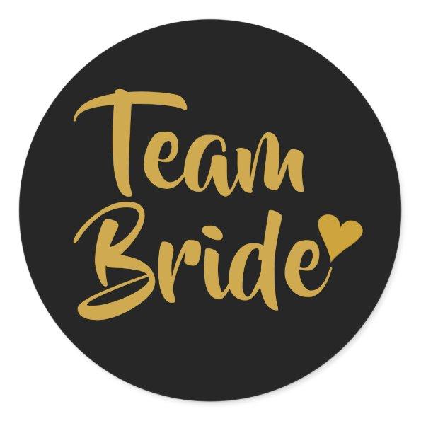 Team Bride Gold Heart Bridal Shower Classic Round Sticker