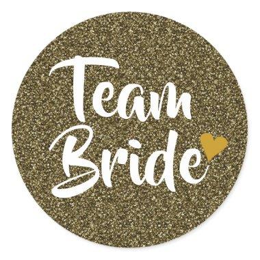Team Bride Gold Heart Glitter Bridal Shower Classic Round Sticker