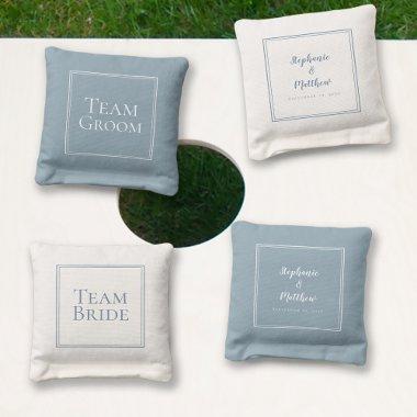 Team Bride & Groom Wedding Engagement Blue White Cornhole Bags
