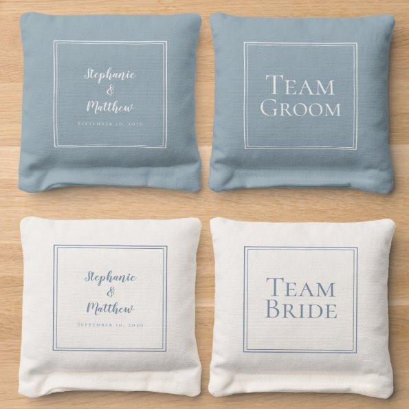 Team Bride & Groom Wedding Engagement Blue White Cornhole Bags