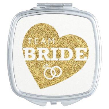 Team Bride Heart Gold Glitter Bridesmaids Shower Mirror For Makeup