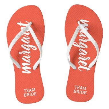 Team Bride Peach and White Personalized Flip Flops