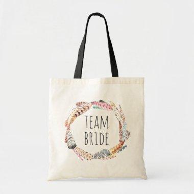 Team bride. Watercolor boho wedding feather wreath Tote Bag