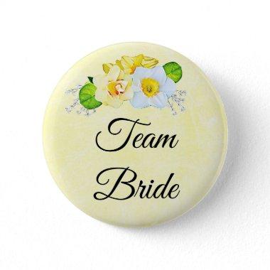 Team Bride Yellow Floral Button