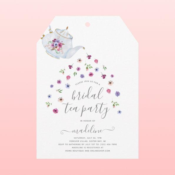 Teapot Floral Bridal Shower Tea Party Invitations