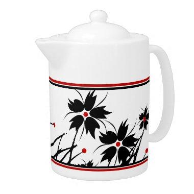 Teapot Floral Red Black White DECOR SETS