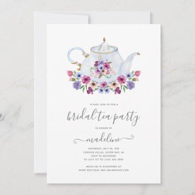 Teapot Floral Tea Party Bridal Shower Invitations