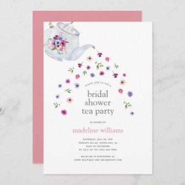 Teapot Flowers Bridal Shower Tea Party Invitations