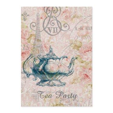 teapot paris eiffel tower vintage tea party Invitations