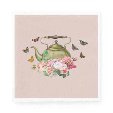 Teapot Party Pink Floral & Butterflies Kettle Napkins
