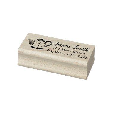 Teapot Tea Party Polka Dot Personalized Address Rubber Stamp