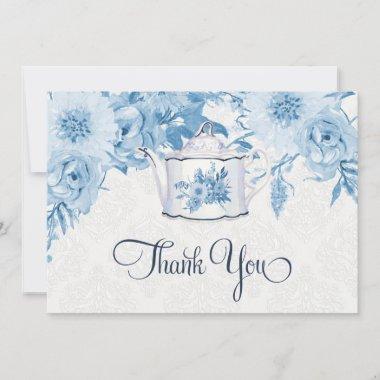 Teapot Thank You Note Dusty Blue n White Floral