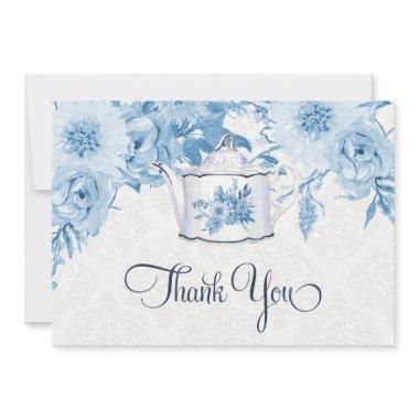 Teapot Thank You Note Dusty Blue n White Floral